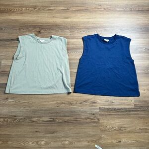 Haven Well Within Cap Sleeve Interlock Tee XL Green Blue Relaxed Lot Of 2 Shirts
